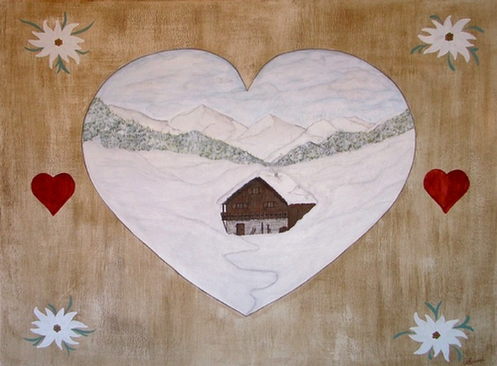 Nathalie RENZACCI - Decoración de Interiores - Decoración del Interior - Cuadro en Madera Le Coeur - Chalet en Hiver