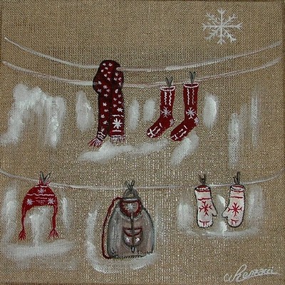 Nathalie RENZACCI - Interior Design - Decoration of Interior Tableau Peinture sur Canvas of Linen: L'Etendage de L'Hiver