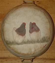 Nathalie RENZACCI - Pintura Contadina Ancien Plat : 2 Poules