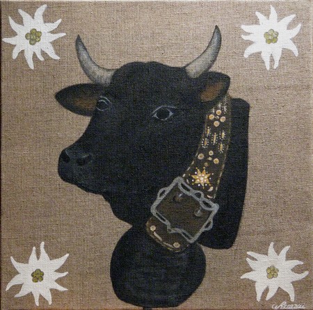 Ländliche Malerei Portrait Vache Suisse Herens Canton du Valais