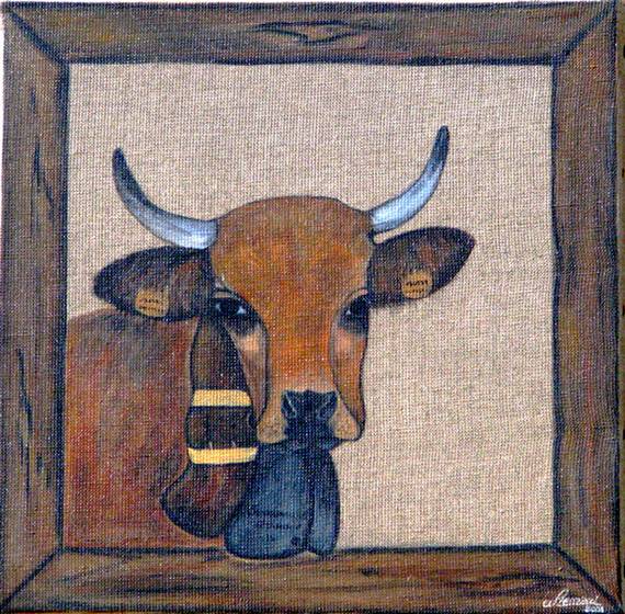 Ländliche Malerei Portrait de Vache : Titine
